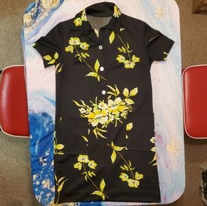 Black and Yellow Floral Button Up Smock Dr…
